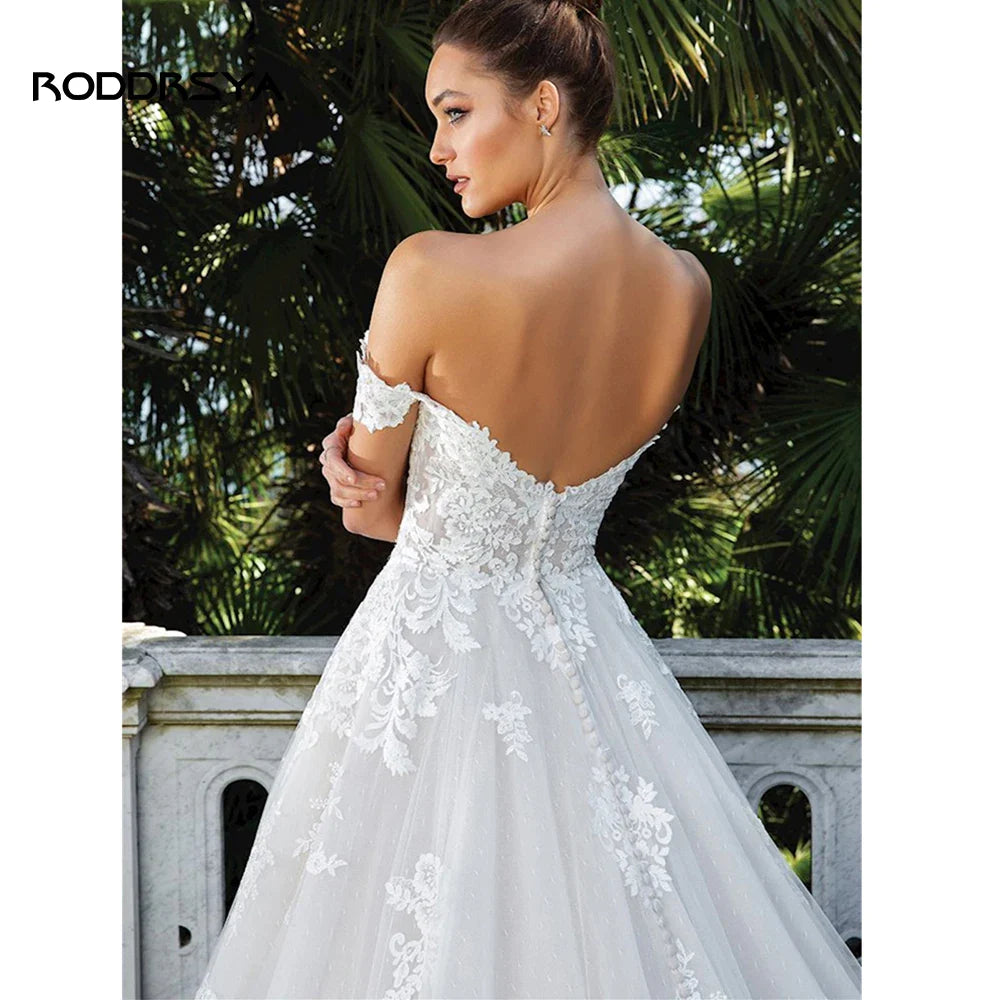 RODDRSYA Elegant A-line Lace Wedding Dresses For Women Appliques Off-Shoulder Bridal Gown Backless Sweep Train Vestidos De Noiva-payinti