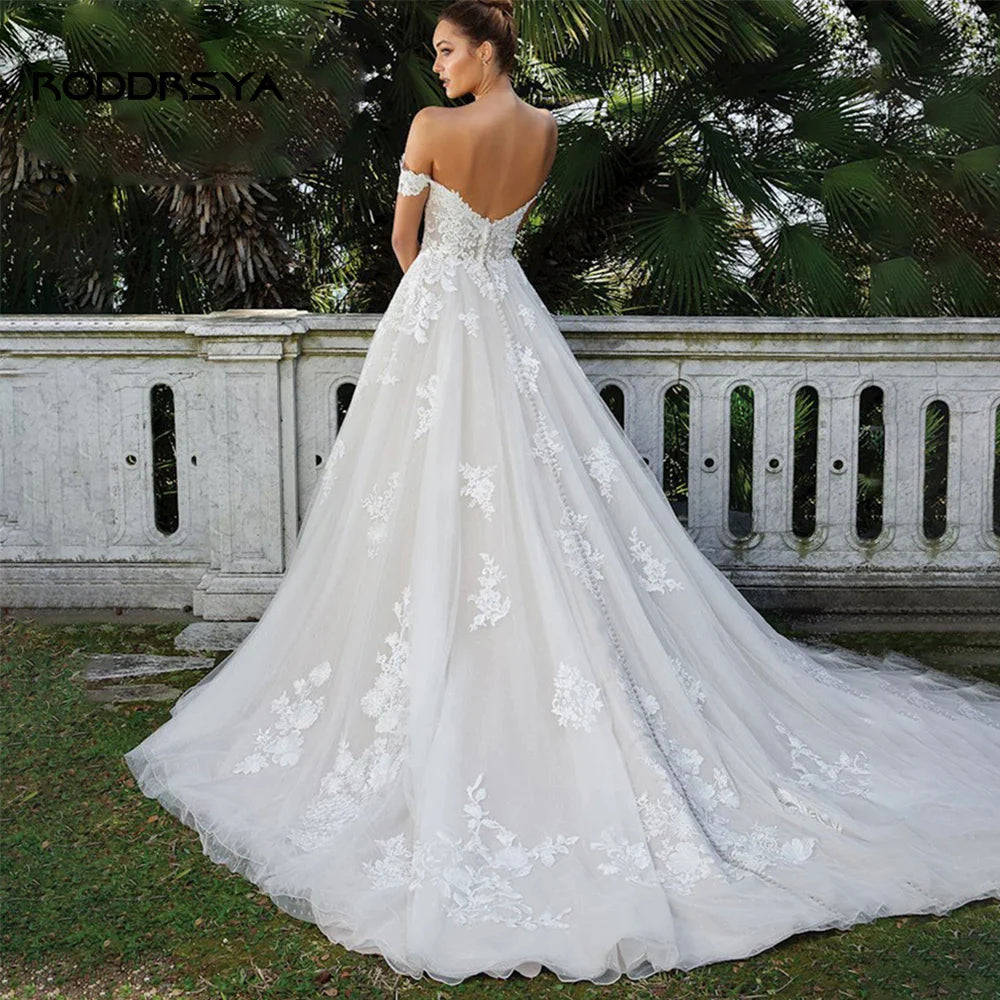 RODDRSYA Elegant A-line Lace Wedding Dresses For Women Appliques Off-Shoulder Bridal Gown Backless Sweep Train Vestidos De Noiva-payinti