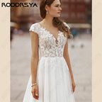 Plus Size Lace Appliques Wedding Dresses Simple Sleeveless Flowers Sweep Bride Party Tulle Beach Civil Bridal Gowns-payinti
