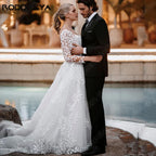 Sexy Backless Wedding Dresses New 2023 Long Sleeves Bride Gowns V-Neck A-Line Lace Applique Tulle vestidos de novia-payinti