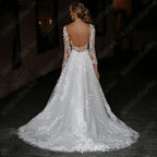 Sexy Backless Wedding Dresses New 2023 Long Sleeves Bride Gowns V-Neck A-Line Lace Applique Tulle vestidos de novia-payinti
