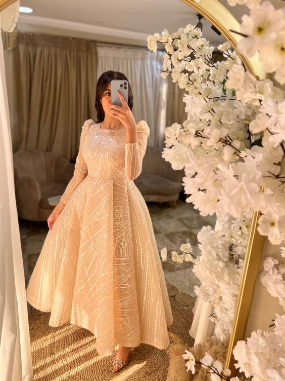 Vestido de noche musulmán con lentejuelas y corte A Y6991