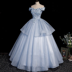 Blau Tüll Spitze lange Ballkleid Abendkleider Y4208