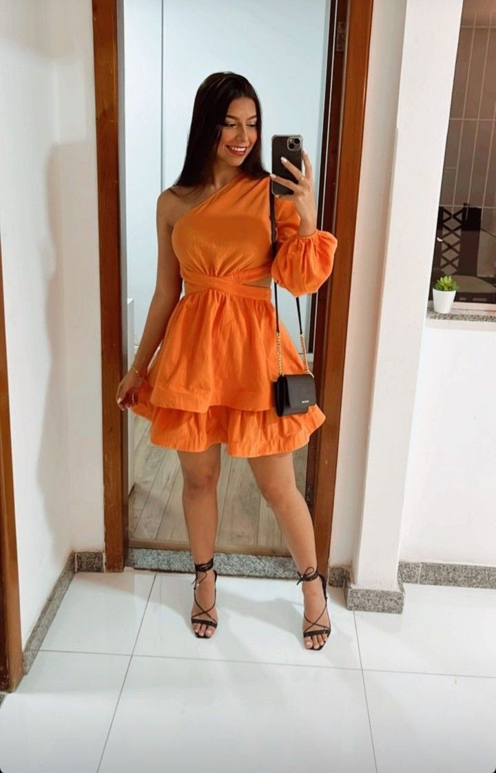 Oranges A-Linien-Heimkehrkleid mit einem Ärmel Y2771