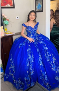 Vestido de quinceañera azul rey con flores 3D y escote corazón para fiesta de graduación de 15 y 16 años Y2821