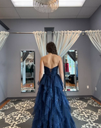 Sparkly Tulle Sequins Evening Dress Navy Blue A Line Prom Dress Y8146