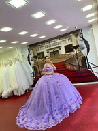 Hellviolettes schulterfreies Quinceanera-Kleid, luxuriöses Ballkleid, süßes 15-Kleid Y4800
