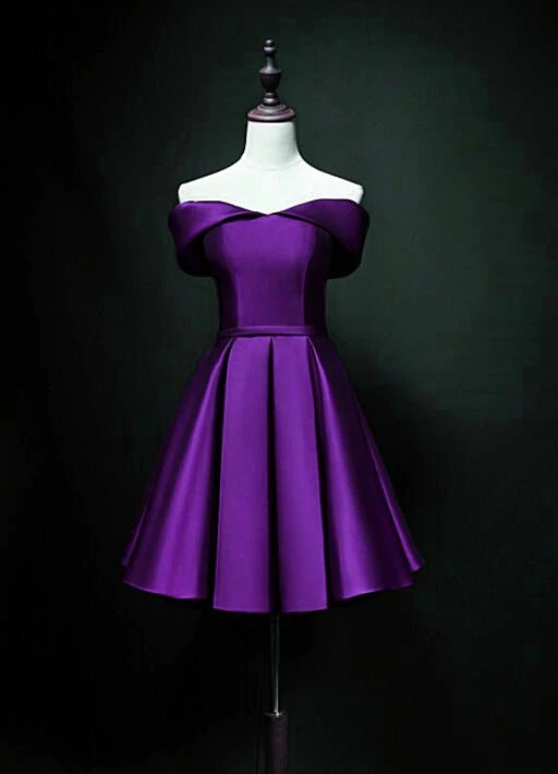 Lila Herzausschnitt Satin Off Shoulder Homecoming Kleider Y855