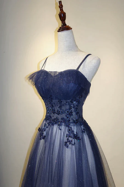 Elegantes langes Abendkleid mit Farbverlauf und Tüllträgern, A-Linie Tüll Ballkleid Y1807