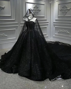 Vestido de fiesta princesa negro sin tirantes y brillante con lentejuelas Y56
