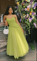 Vestido de noche musulmán vintage de tul verde para mujer, corte A, plisado, formal, para fiesta de graduación, Y4880