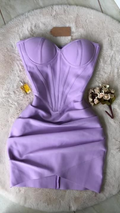 Vestido ajustado fruncido sin tirantes color violeta, minivestido de fiesta Y4367