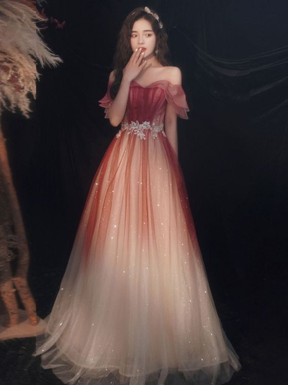 Hermosos vestidos de fiesta largos de tul con lentejuelas, corte A, vestidos de noche degradados Y5850