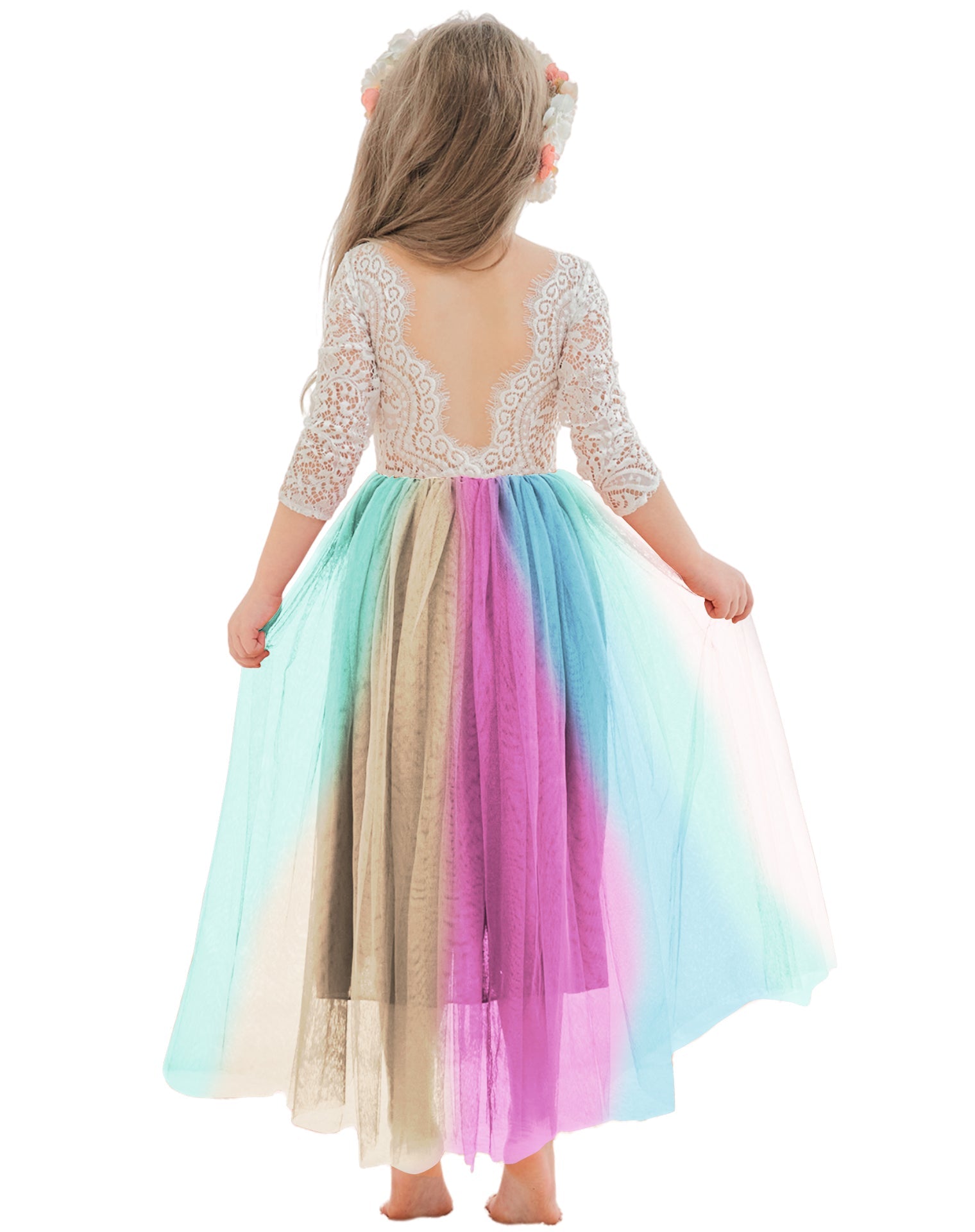 Angelic White Lace A-Line Long Sleeve Tulle Flower Girl Dress