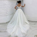 Ramanda Elegant V-Neck Sleeveless Wedding Dress For Bride 2023 A-Line Floral Lace Appliques Buttons Back Vestido De Novia-payinti