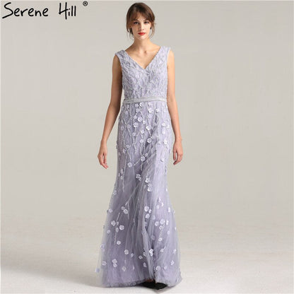 On Sale No Return No Refund Sale Real Photo Deep-V Sexy Evening Dress Long Beading Pearls Tulle Sleeveless Mermaid Party Evening Dress 2025 LA6255