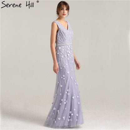 On Sale No Return No Refund Sale Real Photo Deep-V Sexy Evening Dress Long Beading Pearls Tulle Sleeveless Mermaid Party Evening Dress 2025 LA6255