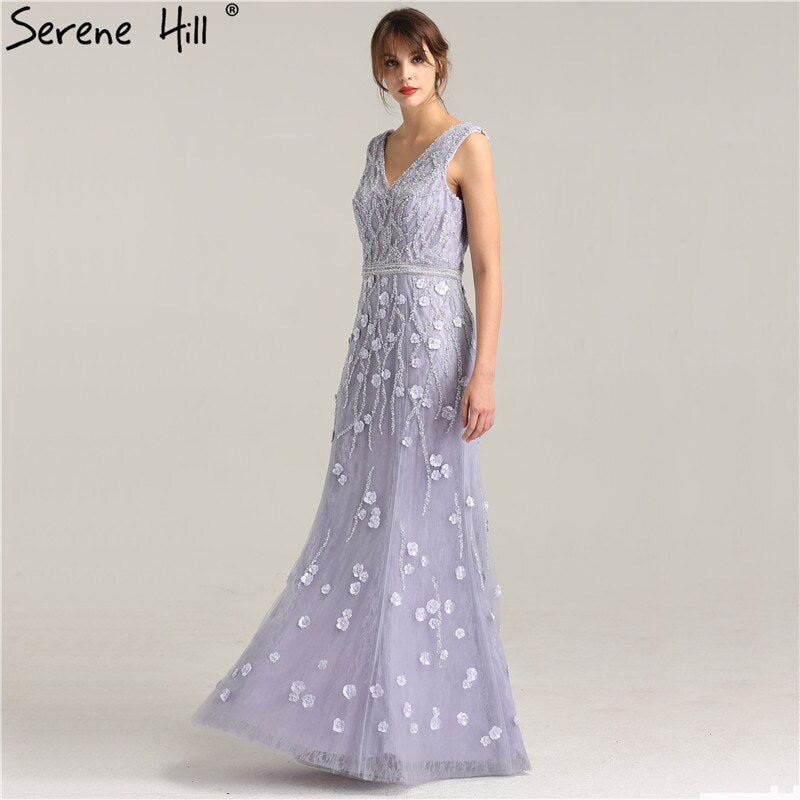 On Sale No Return No Refund Sale Real Photo Deep-V Sexy Evening Dress Long Beading Pearls Tulle Sleeveless Mermaid Party Evening Dress 2025 LA6255