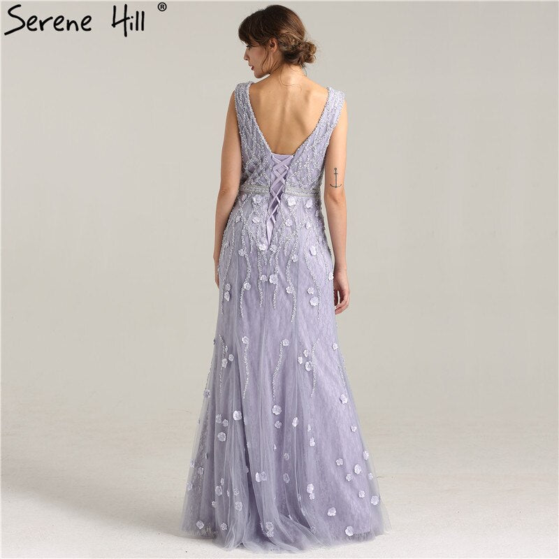 On Sale No Return No Refund Sale Real Photo Deep-V Sexy Evening Dress Long Beading Pearls Tulle Sleeveless Mermaid Party Evening Dress 2025 LA6255