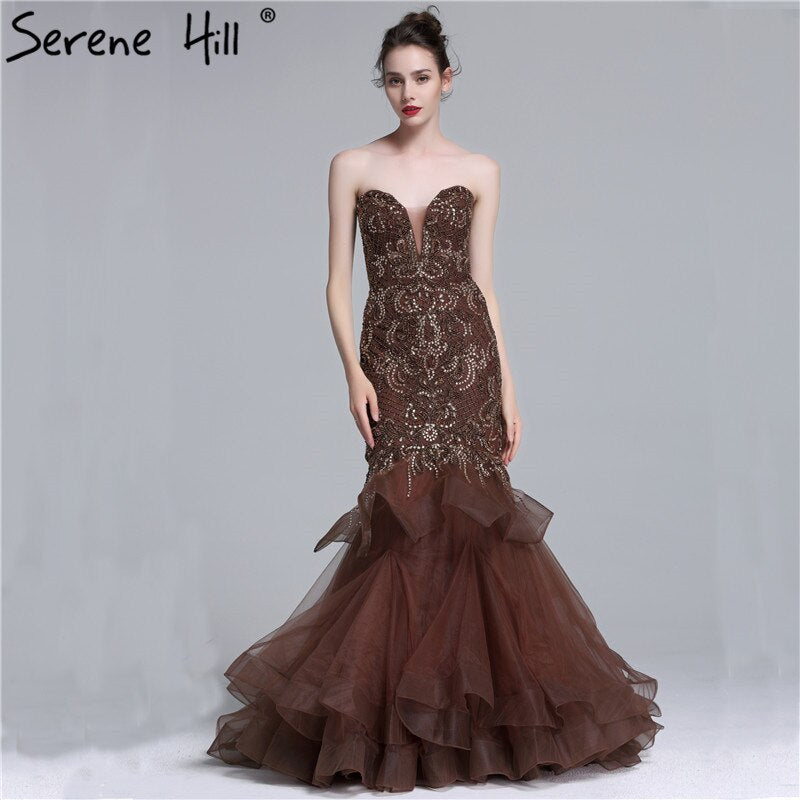 Im Angebot, keine Rückgabe, keine Rückerstattung. Real Photo, langes, elegantes Abendkleid 2025, sexy, trägerloses, mit Perlen verziertes Meerjungfrau-Abendkleid im neuen Stil LA6102 