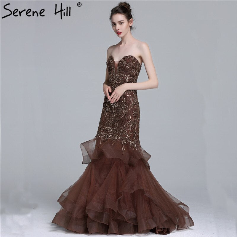 Im Angebot, keine Rückgabe, keine Rückerstattung. Real Photo, langes, elegantes Abendkleid 2025, sexy, trägerloses, mit Perlen verziertes Meerjungfrau-Abendkleid im neuen Stil LA6102 