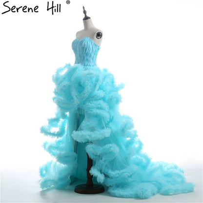 Imagen real, vestido de novia de lujo con cola larga y plumas, alto y bajo, esponjoso, 2025, HA2032