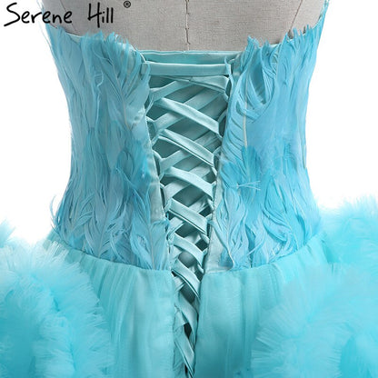 Imagen real, vestido de novia de lujo con cola larga y plumas, alto y bajo, esponjoso, 2025, HA2032