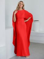 Vestido de gasa para madre de la novia, largo hasta el suelo, con escote redondo y volantes en cascada