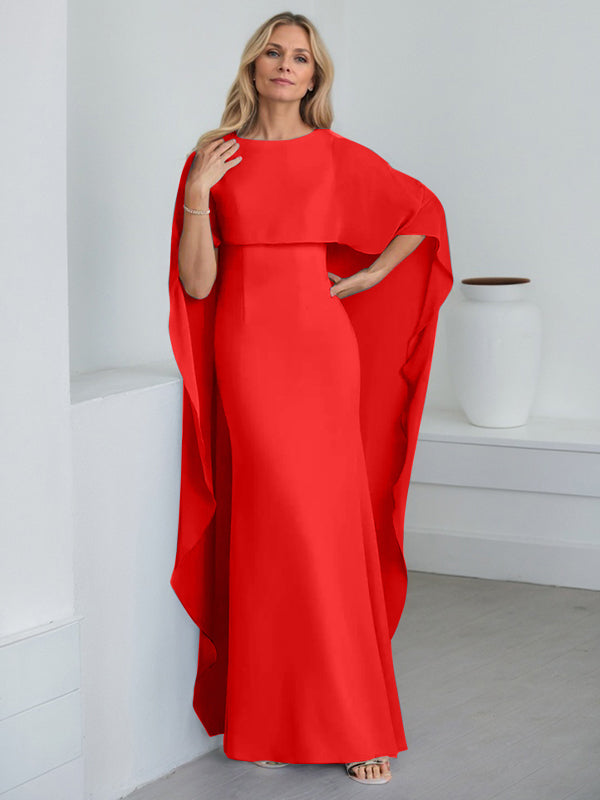 Vestido de gasa para madre de la novia, largo hasta el suelo, con escote redondo y volantes en cascada