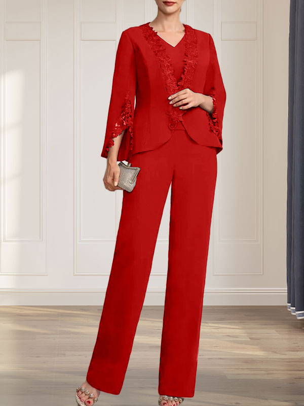Vestido de gasa para madre de la novia, con escote en V y largo hasta el suelo, de mono/pantalón separado