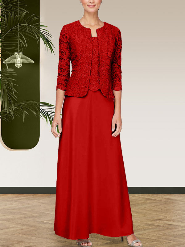 Jackenkleid aus Glitzerspitze und Satinrock mit offener Jacke