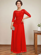 Vestido de gasa con encaje y escote en A, ilusión, largo hasta los tobillos, para madre de la novia con cuentas de diamantes de imitación