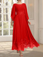 Vestido de gasa con encaje y lentejuelas para madre de la novia, corte A, escote ilusión, largo hasta los tobillos