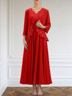 Vestido de gasa para madre de la novia, corte A, escote en V, largo hasta los tobillos, con apliques de lentejuelas, encaje y cuentas