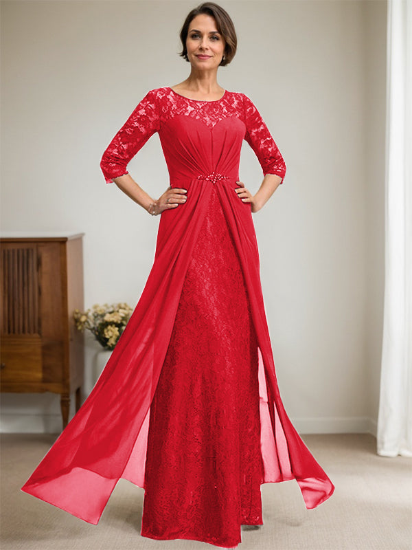 Vestido de gasa con encaje, ilusión, corte A, largo hasta el suelo, para madre de la novia, con volantes y cuentas