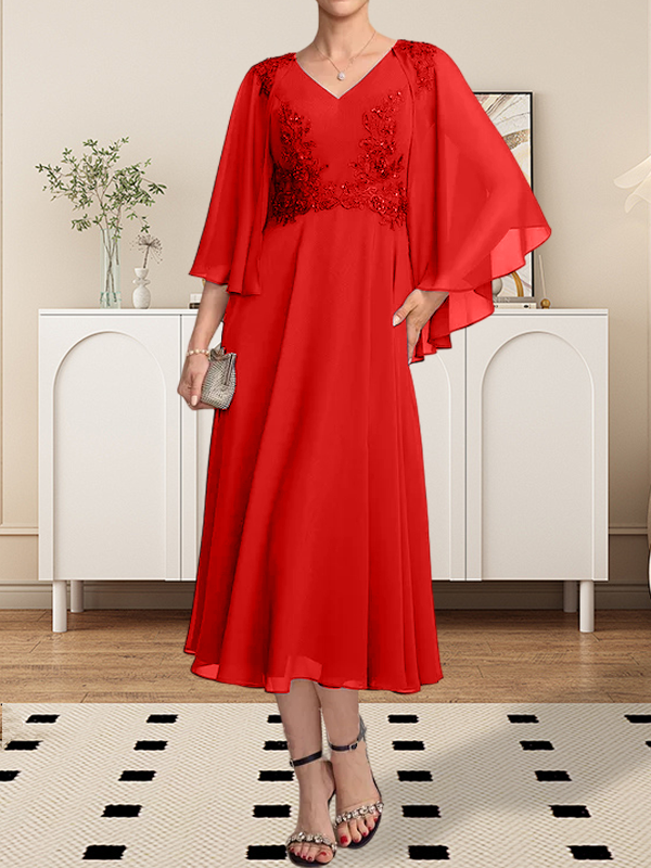 Vestido de gasa con encaje y escote en V para madre de la novia, largo hasta la rodilla, con lentejuelas y abalorios