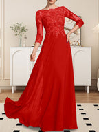 Vestido de gasa con encaje y lentejuelas para madre de la novia, corte A, largo hasta el suelo