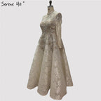 Rot Asymmetrische Luxus Spitze Abendkleider 2025 Ärmellose Sexy Perlen Cryastal Formale Kleid LA70227 