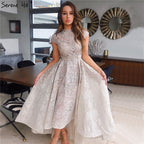 Rot Asymmetrische Luxus Spitze Abendkleider 2025 Ärmellose Sexy Perlen Cryastal Formale Kleid LA70227 