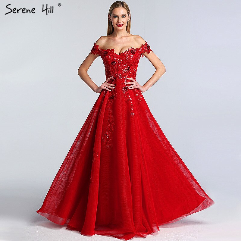 On Sale No Return No Refund Sale Red Luxury Sequined Beading Sexy Evening Dresses 2025 Dubai Latest Off Shoulder Evening Gowns For Women LA60792