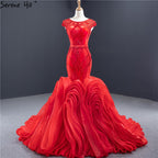 Red Mermaid Design Oansatz Sexy Brautkleider 2025 Ärmellos Perlen Pailletten Brautkleider HM66926 