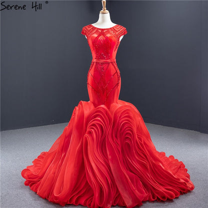 Red Mermaid Design O-Neck Sexy Wedding Dresses 2025 Sleeveless Beading Sequins Bridal Gowns HM66926