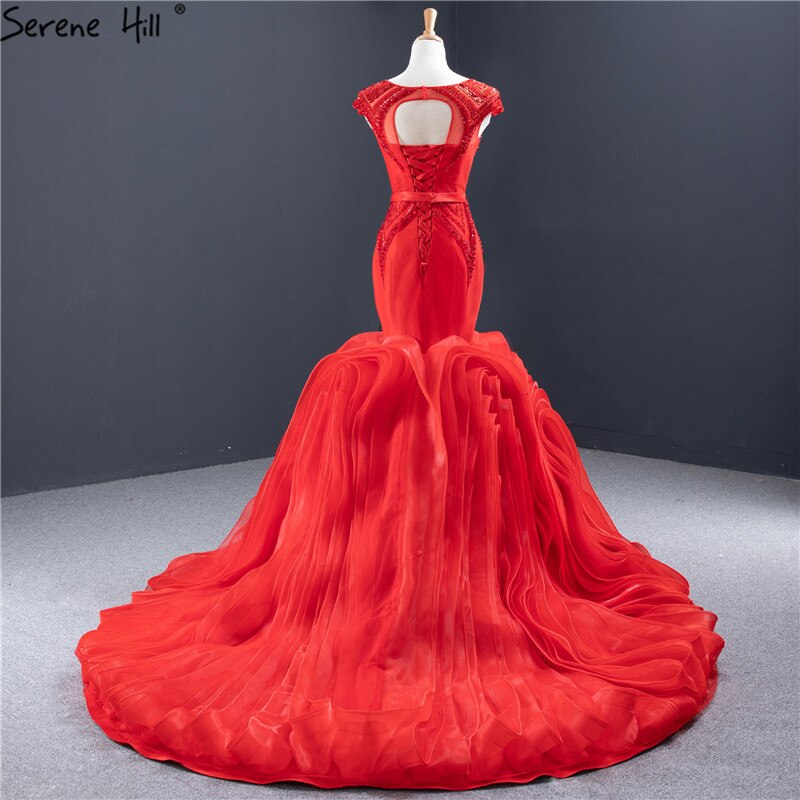 Red Mermaid Design Oansatz Sexy Brautkleider 2025 Ärmellos Perlen Pailletten Brautkleider HM66926 