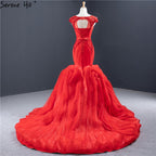 Red Mermaid Design Oansatz Sexy Brautkleider 2025 Ärmellos Perlen Pailletten Brautkleider HM66926 