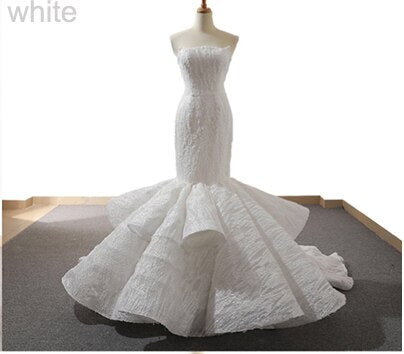 Vestido de novia rojo con hombros descubiertos, sexy, 2025, con apliques y volantes, vestido de novia sirena sexy a la moda, foto real HM66614