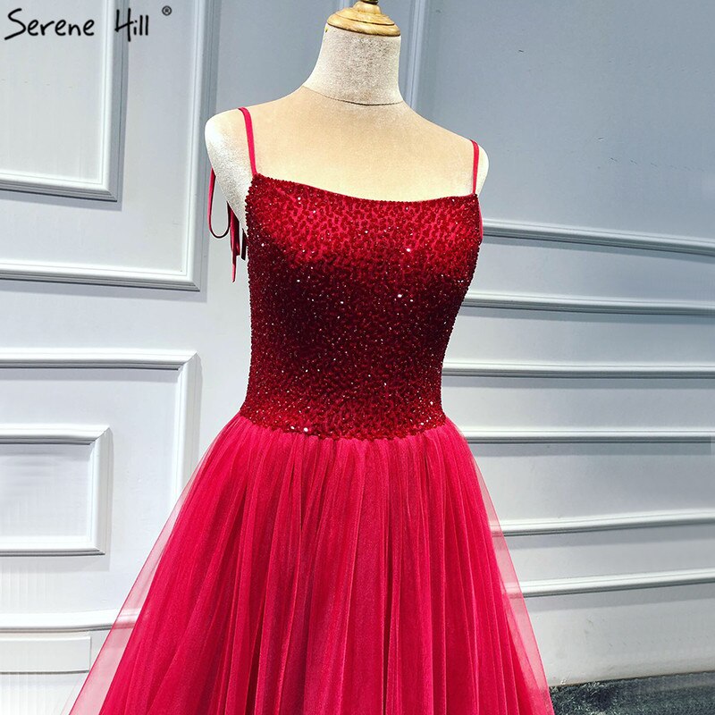 Im Angebot, keine Rückgabe, keine Rückerstattung. Verkaufe rote trägerlose, sexy A-Linien-Abendkleider, neuestes Design, ärmellos, Pailletten, Perlen, formelles Kleid, echtes Foto LA70004 