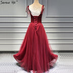 Im Angebot, keine Rückgabe, keine Rückerstattung. Verkaufe rote trägerlose, sexy A-Linien-Abendkleider, neuestes Design, ärmellos, Pailletten, Perlen, formelles Kleid, echtes Foto LA70004 