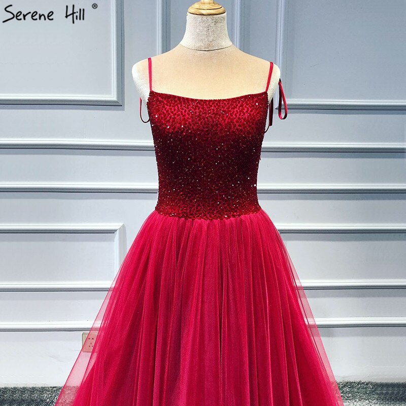 Im Angebot, keine Rückgabe, keine Rückerstattung. Verkaufe rote trägerlose, sexy A-Linien-Abendkleider, neuestes Design, ärmellos, Pailletten, Perlen, formelles Kleid, echtes Foto LA70004 