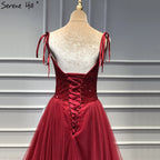 Im Angebot, keine Rückgabe, keine Rückerstattung. Verkaufe rote trägerlose, sexy A-Linien-Abendkleider, neuestes Design, ärmellos, Pailletten, Perlen, formelles Kleid, echtes Foto LA70004 