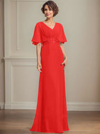 Vestido de gasa para madre de la novia, corte A, escote en V, largo hasta el suelo, con apliques de lentejuelas plisadas y encaje